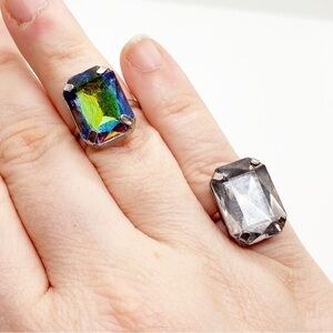 Rings Adjustable Costume Gems Jewels White and Blue Green Crystals Cocktail